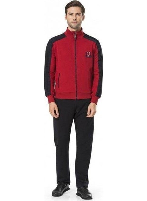 7045 Long Sleeve Men's Tracksuit Set - Claret Red