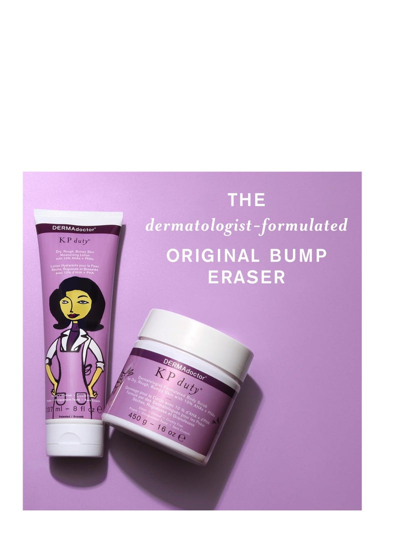 DERMAdoctor KP Bump Eraser Body Scrub and Lotion Kit Dermatologist Formulated Exfoliant | Keratosis Pilaris Treatment For Dry And Bumby Skin 10% AHAs + PHAs