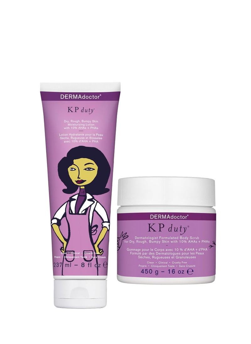 DERMAdoctor KP Bump Eraser Body Scrub and Lotion Kit Dermatologist Formulated Exfoliant | Keratosis Pilaris Treatment For Dry And Bumby Skin 10% AHAs + PHAs