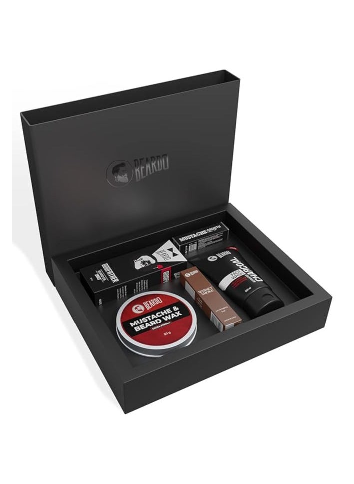 Beardo Gift Box 5-in-1 | Activated Charcoal Facewash 100ml | Godfather Beard oil 30ml | Beardo Beard & Mustache Wax - Extra Strong 50g | Growth Roll on 8ml | Whisky Smoke Perfume for men EDP 8ml | Rakhi Gift for Brother | Friendship Day Gift