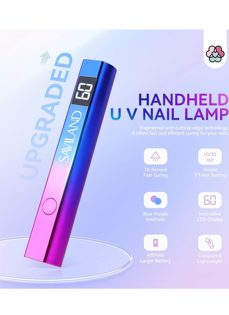 SAVILAND U V Light for Nails – Handheld U V Lamp for Gel Nails LED Nail Lamp Portable Mini Nail Dryer for Curing Gel Polish Nail Glue Gel USB Nail Art for Home DIY Manicure (12W)