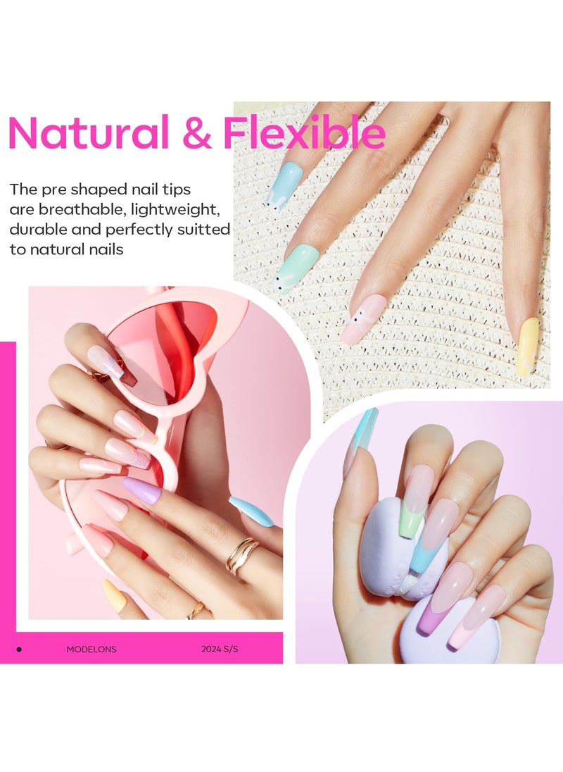 modelones Gel x Nail Kit, Nail Tips and Glue Gel Kit with 4-in-One Nail Glue Gel, 500Pcs Long Coffin Nail, Nail Dehydrator, Ultra-Portable LED Nail Lamp, Gel Nail Extension Kit Salon Gifts for Women