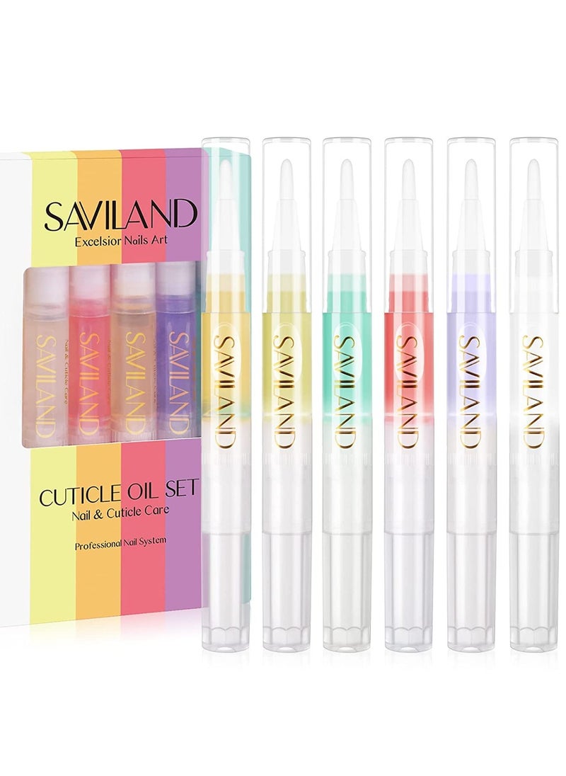 SAVILAND Natural Cuticle Oil Pen: 6PCS Revitalizing Cuticle Oil for Nails with Vitamin E Repaired Cuticles Overnight Cuticle Softener Nail Strengthener Protector for Damaged Skin Thin Nail