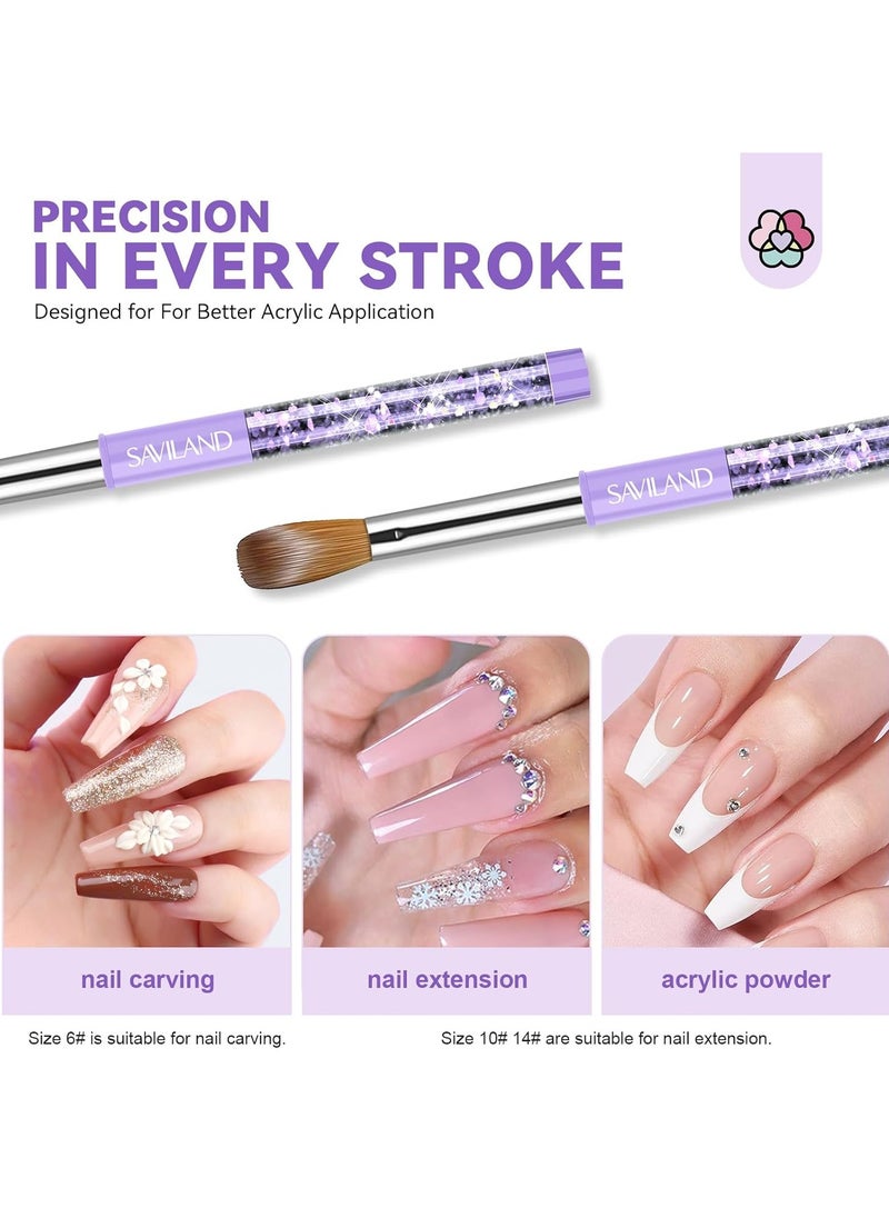 SAVILAND Kolinsky Acrylic Nail Brush Set: Size 6,10,14 Professional Nail Brushes Cleaner Manicure Tool for Acrylic Application Acrylic Powder Nail Extension 3D Nail Carving for Nail Art DIY