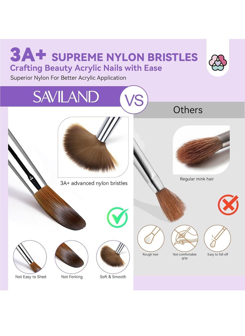 SAVILAND Kolinsky Acrylic Nail Brush Set: Size 6,10,14 Professional Nail Brushes Cleaner Manicure Tool for Acrylic Application Acrylic Powder Nail Extension 3D Nail Carving for Nail Art DIY