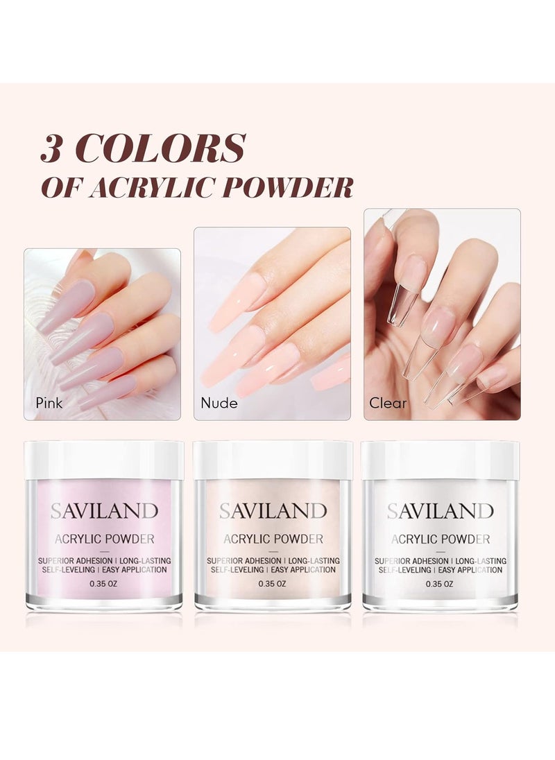 Saviland Acrylic Nail Kit Starter: Clear Pink Nude Acrylic Nail Kit Acrylic Powder & Monomer Acrylic Nail Liquid Acrylic Nail Brush Nail Files Forms Press On Nails Kits Acrylic Set Home Practice