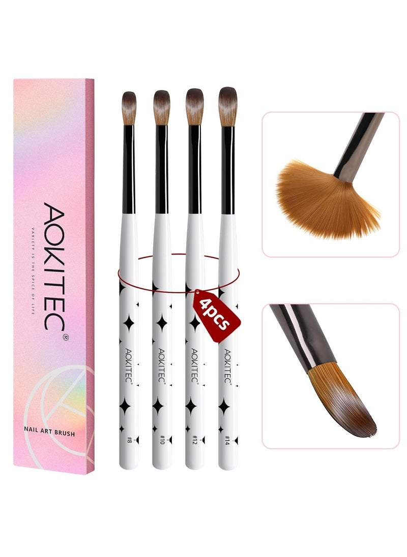 Aokitec Acrylic Nail Brush Set - 4PCS Kolinsky Acrylic Nail Brushes Size 8/10/12/14 Nail Brushes for Acrylic Powder, Acrylic Application, Nail Extension & 3D Nail Carving for Beginner & Professional