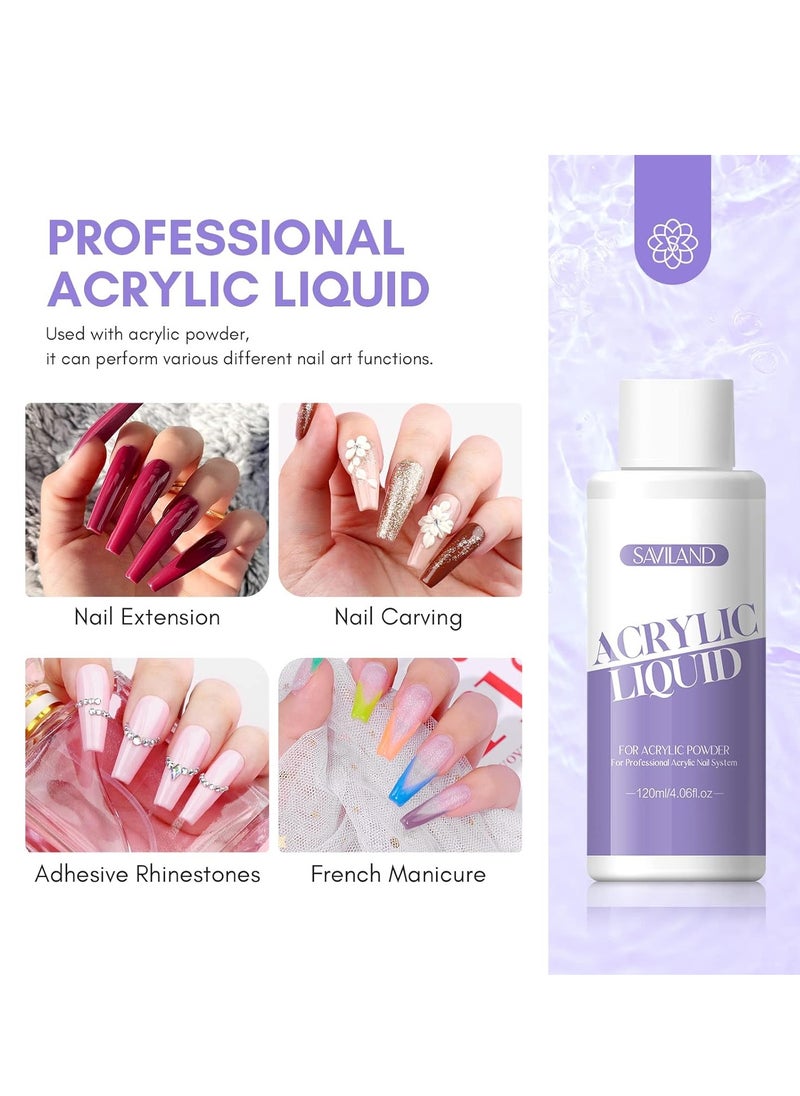 SAVILAND Monomer Acrylic Nail Liquid: 4 oz Acrylic Liquid Monomer with #12 Acrylic Nail Brush for Acrylic Powder Application, Non-Yellowing Acrylic Nail Monomer Liquid for DIY Home & Nail Salon Use