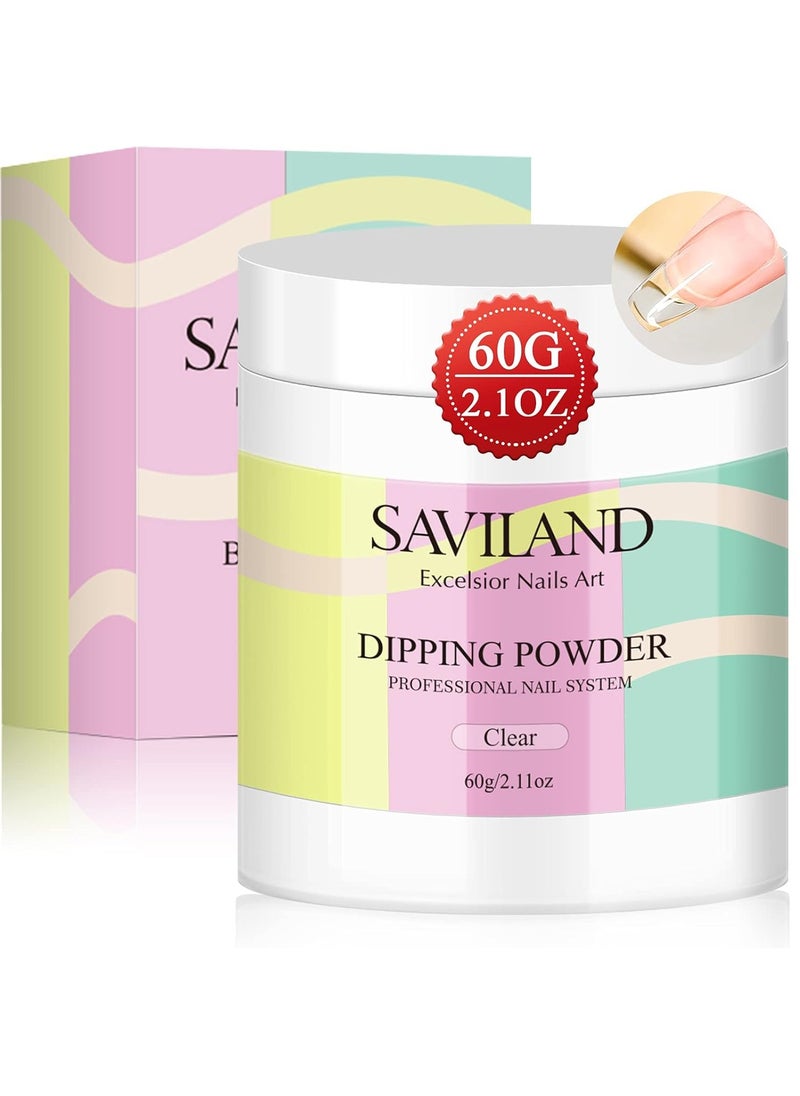 SAVILAND Clear Dip Powder - 2.1 oz/ 60g Dipping Powder Clear Nails Dip Powder Set for French Nail Art Starter Manicure, Strengthen Nail, Easy for Nail Beginners to Use No Nail Lamp Needed