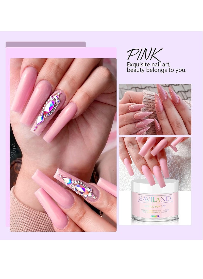 Saviland Pink Acrylic Powder - 30g Professional Colored Acrylic Nail Powder for Acrylic Nails Extension, 3D Nail Art Acrylic Polymer Powder, No Need Nail Lamp