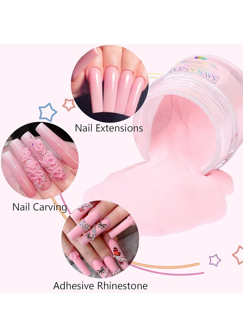 Saviland Pink Acrylic Powder - 30g Professional Colored Acrylic Nail Powder for Acrylic Nails Extension, 3D Nail Art Acrylic Polymer Powder, No Need Nail Lamp