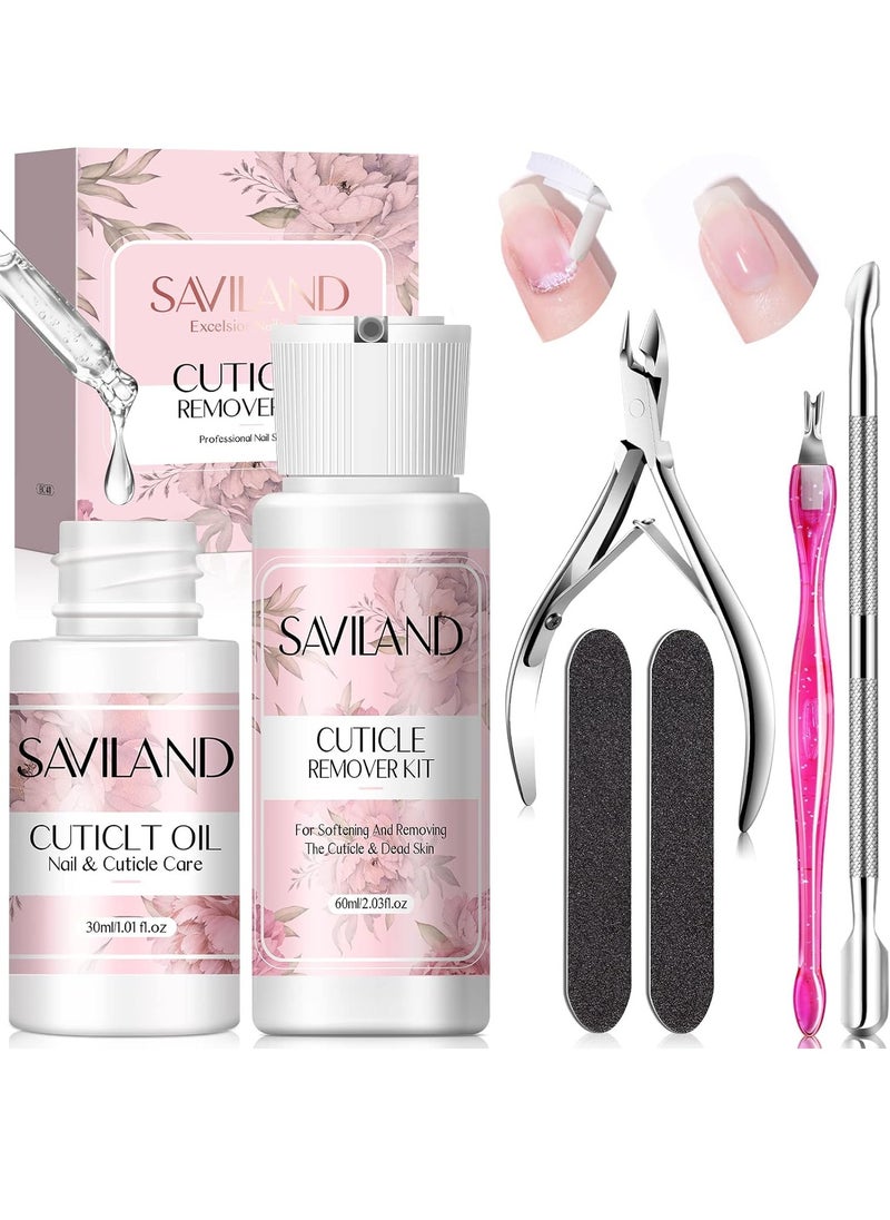 SAVILAND Cuticle Remover and Cuticle Oil Kit – Nail Care Kit with Cuticle Remover Liquid & 1.01 oz Cuticle Oil Cuticle Trimmer for Cuticle Softener & Moisturize Manicure Kit for Home Use