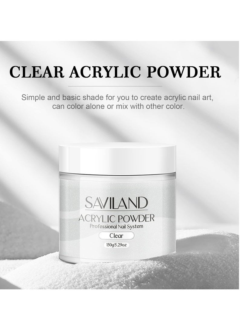 Saviland Clear Acrylic Powder 5.29OZ Large Capacity Acrylic Nail Powder Polymer Beginner Friendly Long Lasting No Need Nail Lamp Professional Acrylic Powder for French Manicure Nail Carving