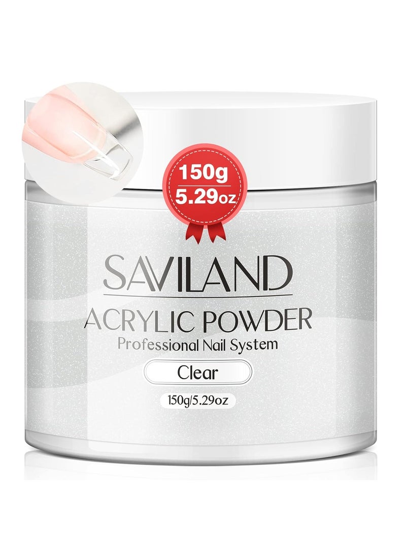 Saviland Clear Acrylic Powder 5.29OZ Large Capacity Acrylic Nail Powder Polymer Beginner Friendly Long Lasting No Need Nail Lamp Professional Acrylic Powder for French Manicure Nail Carving