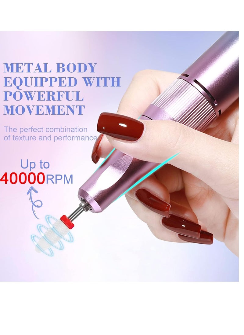 SAVILAND Electric Nail Drill Professional: 40000RPM Powerful Electric Nail File Portable Nail Drill with 12 Drill Bits Rechargeable Efile for Acrylic Gel Nails Removing Manicure Pedicure Salon