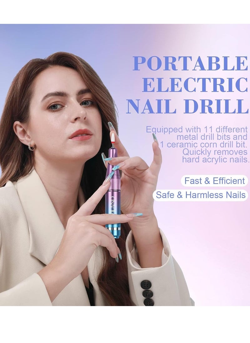 SAVILAND Electric Nail Drill Professional: 40000RPM Powerful Electric Nail File Portable Nail Drill with 12 Drill Bits Rechargeable Efile for Acrylic Gel Nails Removing Manicure Pedicure Salon