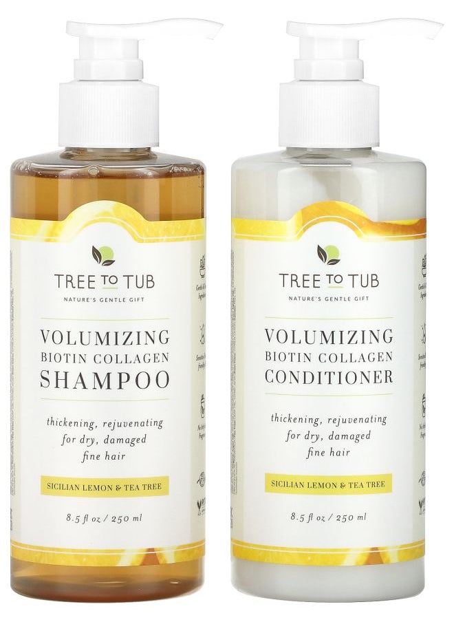 Shampoo & Conditioner Set Volumizing Biotin Collagen Sicilian Lemon & Tea Tree 2 Piece Set 8.5 fl oz (250 ml) Each
