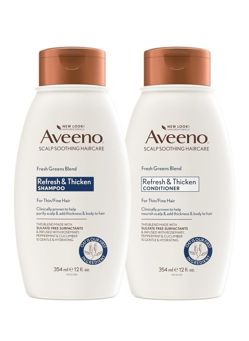 Aveeno Fresh Greens Shampoo + Conditioner with Rosemary, Peppermint & Cucumber to Thicken & Nourish, Clarifying & Volumizing Shampoo for Thin or Fine Hair, Paraben-Free, 12 Fl Oz, 2 Count (Pack of 1)