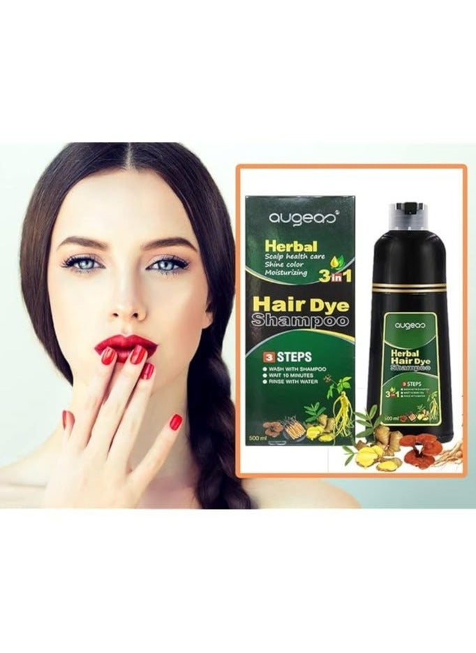 500ML Hair Dye Shampoo Black Hair Shampoo 3 IN 1 Organic Herbal Natural Fast Hair Coloring Shampoo for Men Women Cover Grey White Hair (DARK BROWN)