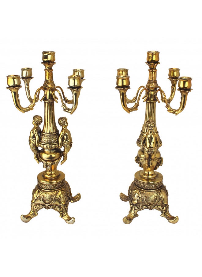 Design Toscano Grande Chateau Beaumont Candelabra Candle Holders, 8 Inches Wide, 8 Inches Deep, 20 Inches High, Metallic Gold Finish