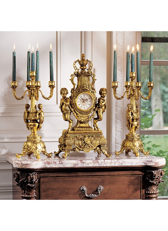 Design Toscano Grande Chateau Beaumont Candelabra Candle Holders, 8 Inches Wide, 8 Inches Deep, 20 Inches High, Metallic Gold Finish