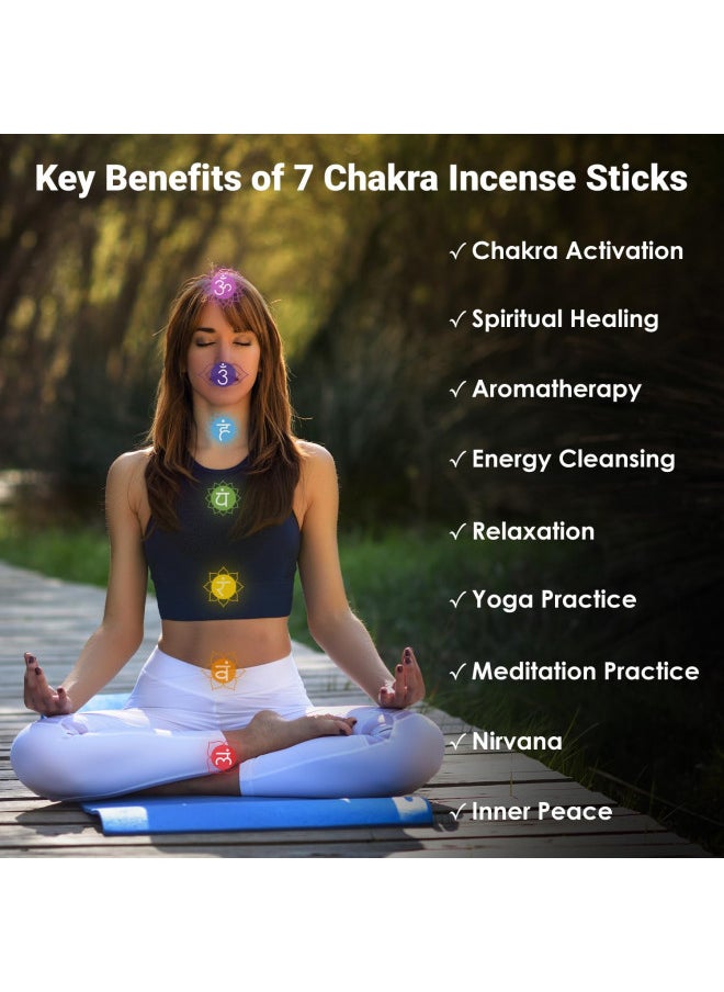 Simply Vedic 7-Chakra Premium 140 Incense Agarbatti Stick with Burner Lasting 60 Minutes Each for Meditation, Yoga, Reiki, Healing, Aromatherapy Energy Cleansing (20 Sticks x 7-Chakras)