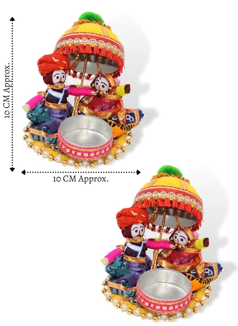 Recycled Material Rajasthani Raja Rani Puppet | Dolls Decorative Tealight Candle Holder | Diwali Decoration Items for Home Decor | Tea Light Candle Holder(Pack of 2)