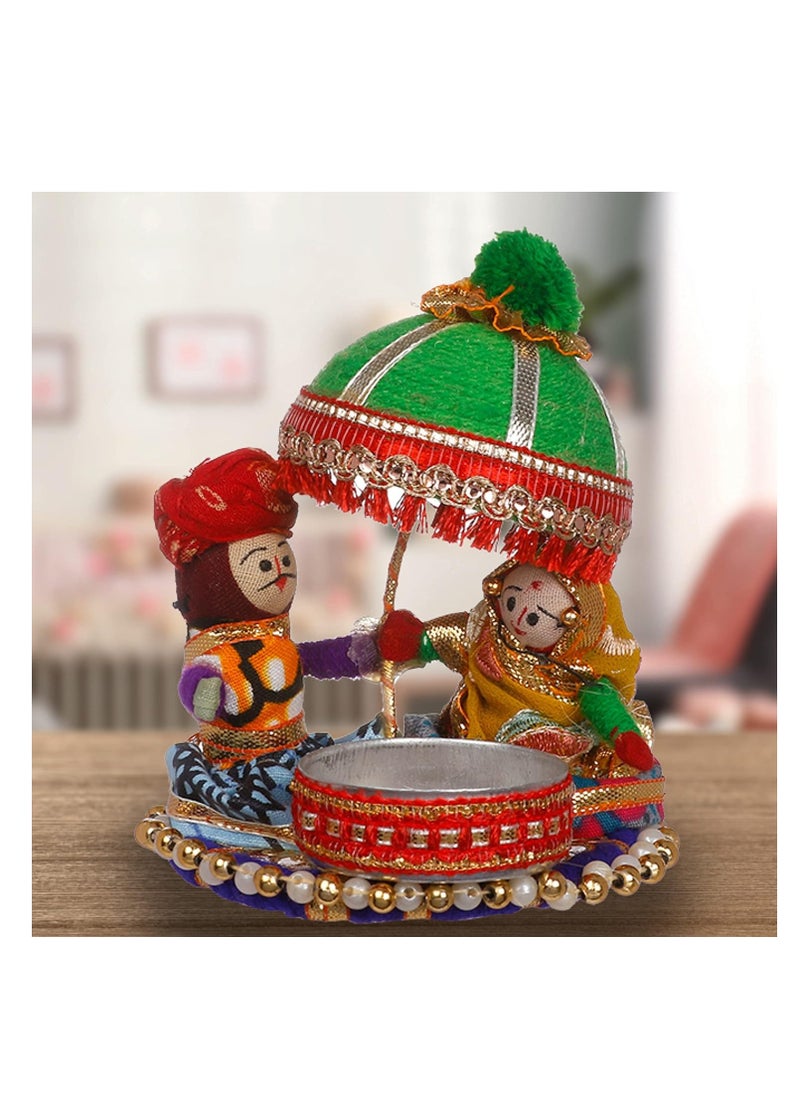 Recycled Material Rajasthani Raja Rani Puppet | Dolls Decorative Tealight Candle Holder | Diwali Decoration Items for Home Decor | Tea Light Candle Holder(Pack of 2)