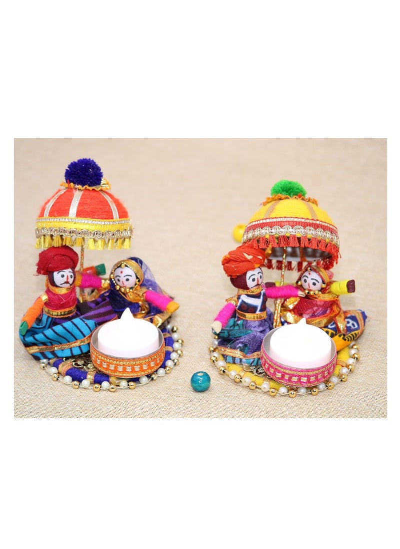 Recycled Material Rajasthani Raja Rani Puppet | Dolls Decorative Tealight Candle Holder | Diwali Decoration Items for Home Decor | Tea Light Candle Holder(Pack of 2)