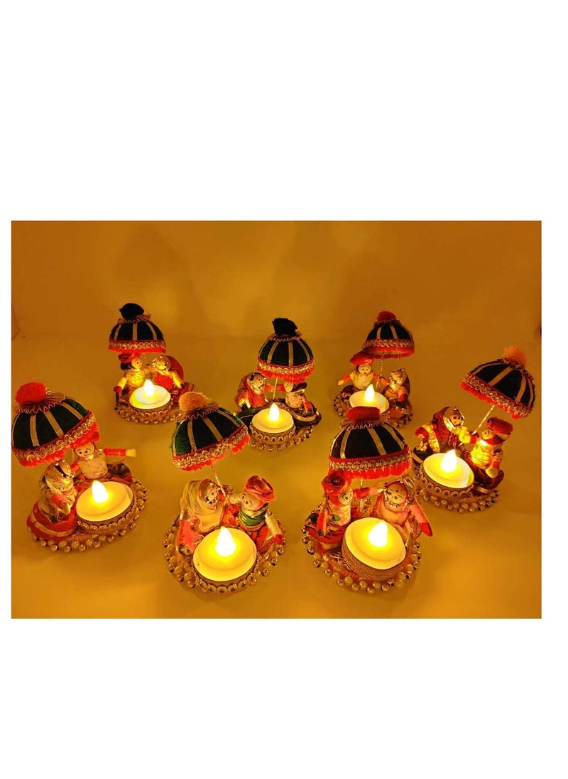 Recycled Material Rajasthani Raja Rani Puppet | Dolls Decorative Tealight Candle Holder | Diwali Decoration Items for Home Decor | Tea Light Candle Holder(Pack of 2)