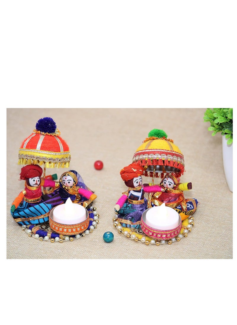 Recycled Material Rajasthani Raja Rani Puppet | Dolls Decorative Tealight Candle Holder | Diwali Decoration Items for Home Decor | Tea Light Candle Holder(Pack of 2)