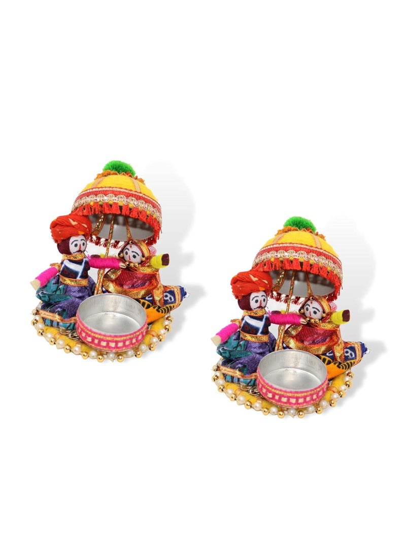 Recycled Material Rajasthani Raja Rani Puppet | Dolls Decorative Tealight Candle Holder | Diwali Decoration Items for Home Decor | Tea Light Candle Holder(Pack of 2)