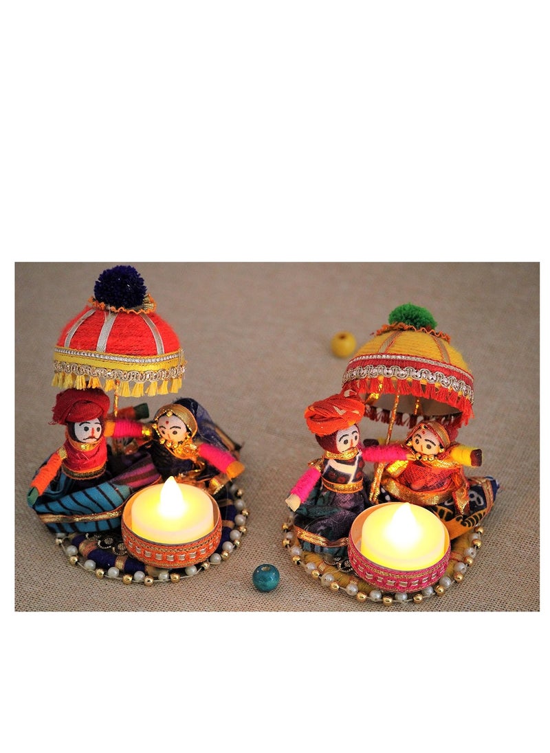 Recycled Material Rajasthani Raja Rani Puppet | Dolls Decorative Tealight Candle Holder | Diwali Decoration Items for Home Decor | Tea Light Candle Holder(Pack of 2)