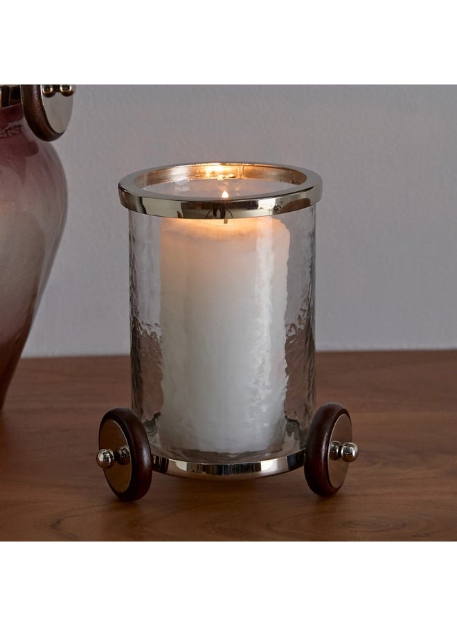 Aura Tealight Holder Glass Hurricane with Wheels Stand 15 x 19 x 15 cm