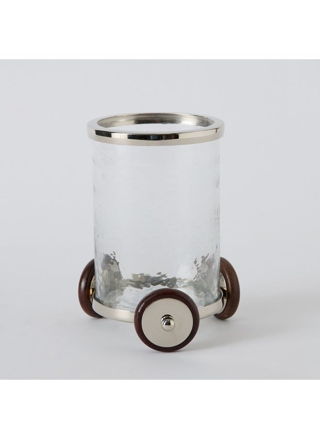 Aura Tealight Holder Glass Hurricane with Wheels Stand 15 x 19 x 15 cm