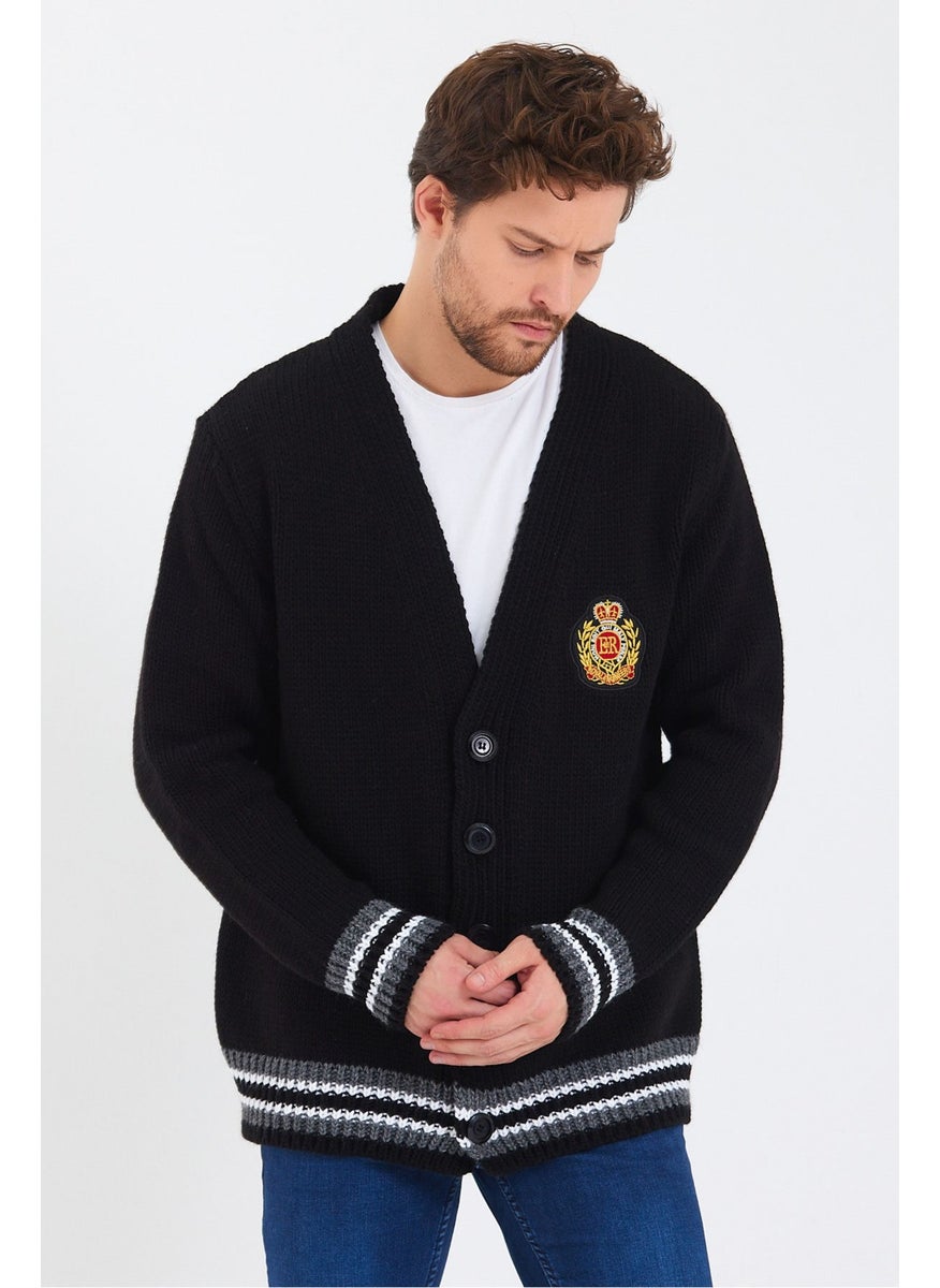 Cool Style Men's Black Embroidered Buttoned Knitwear CARDIGAN-TRZ3451R03S