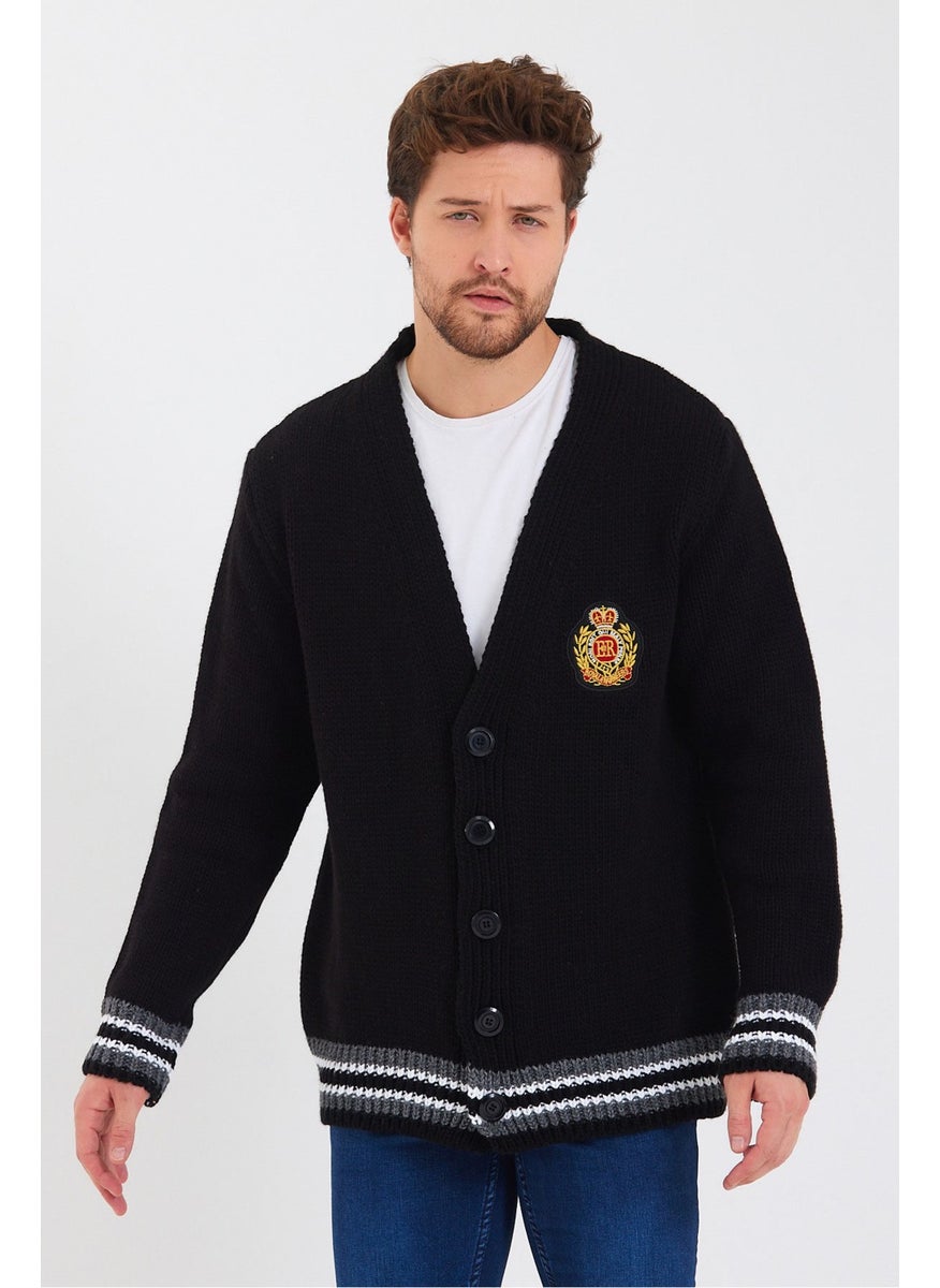 Cool Style Men's Black Embroidered Buttoned Knitwear CARDIGAN-TRZ3451R03S