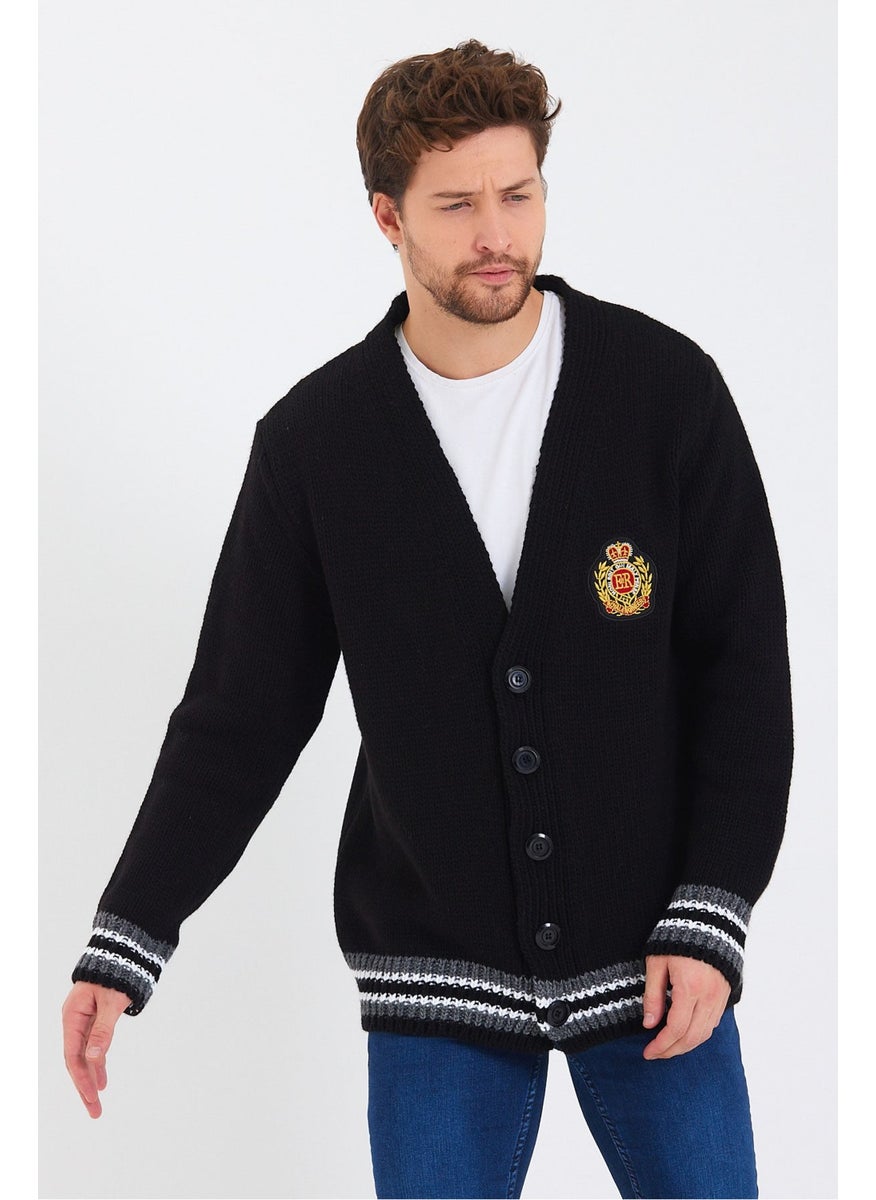 Cool Style Men's Black Embroidered Buttoned Knitwear CARDIGAN-TRZ3451R03S