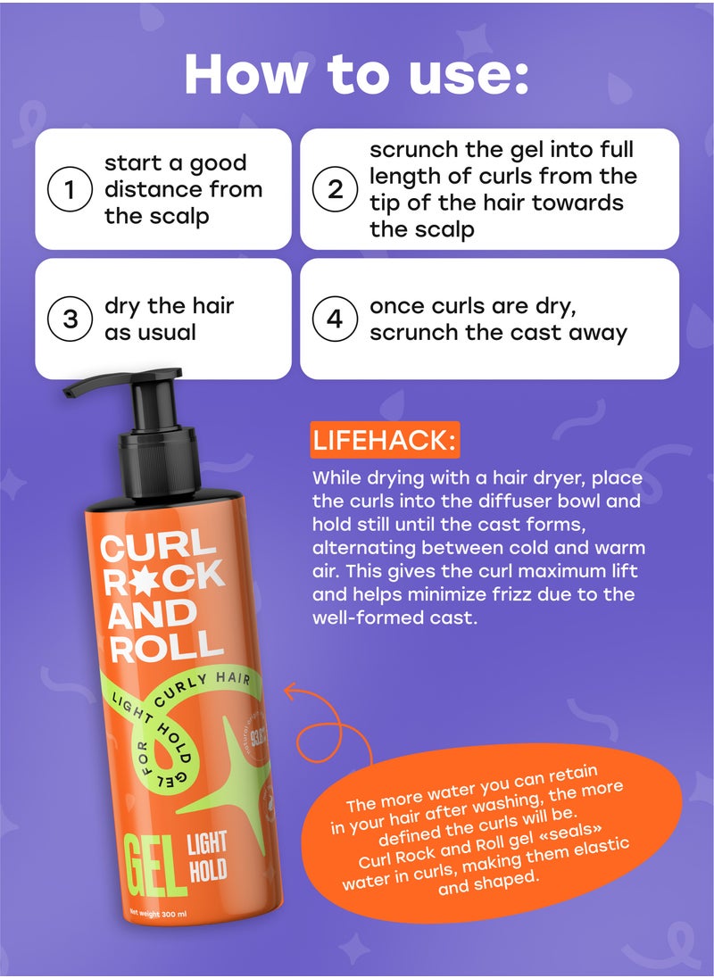 Curl Rock and Roll Hair Styling Gel - Moisturizes and Nourishes - Paraben-Free & Sulfate-Free - Light Hold, 300 ml