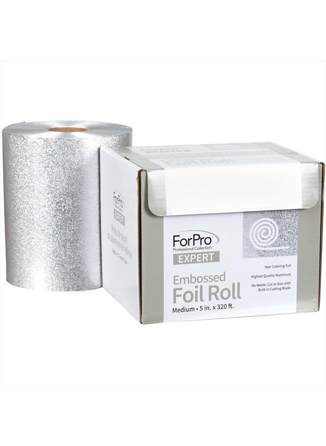 Expert Embossed Aluminum Foil Roll, 320 Ft Hair Foils for Color Application and Highlighting Services, Silver, Medium, 5W