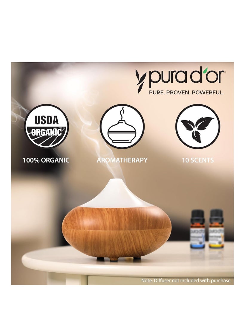 PURA D'OR ORGANIC Perfect10 Essential Oils Set - 10x 10mL Wood Box Aromatherapy Gift Set - 100% Pure Therapeutic Grade For Relaxation and Wellness (Lavender, Peppermint, Eucalyptus, Tea Tree and More)