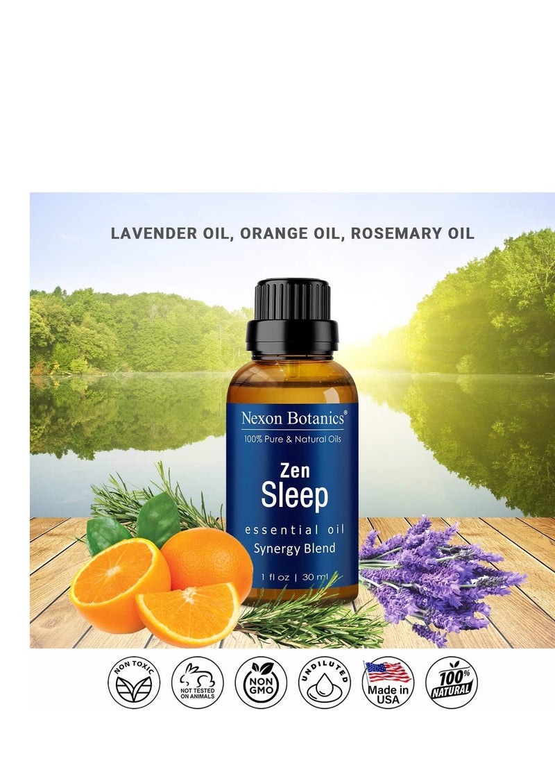 Zen Sleep Essential Oil Blend for Diffuser 30ml - Rosemary, Lavender Based Sleep Oil for Relaxing, Good Night Sleeping - Calming Essential Oils for Humidifiers - Sweet Dreams Oil - Nexon Botanics