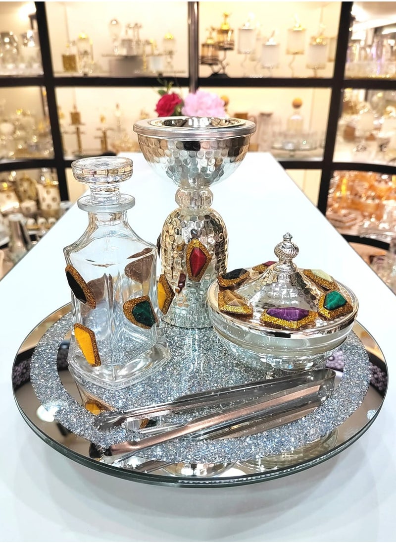 Incense Bakhoor Burner 5 Pcs Set Burner Bowl Tong Mirror Moving Tray Oil Perfume Bottle