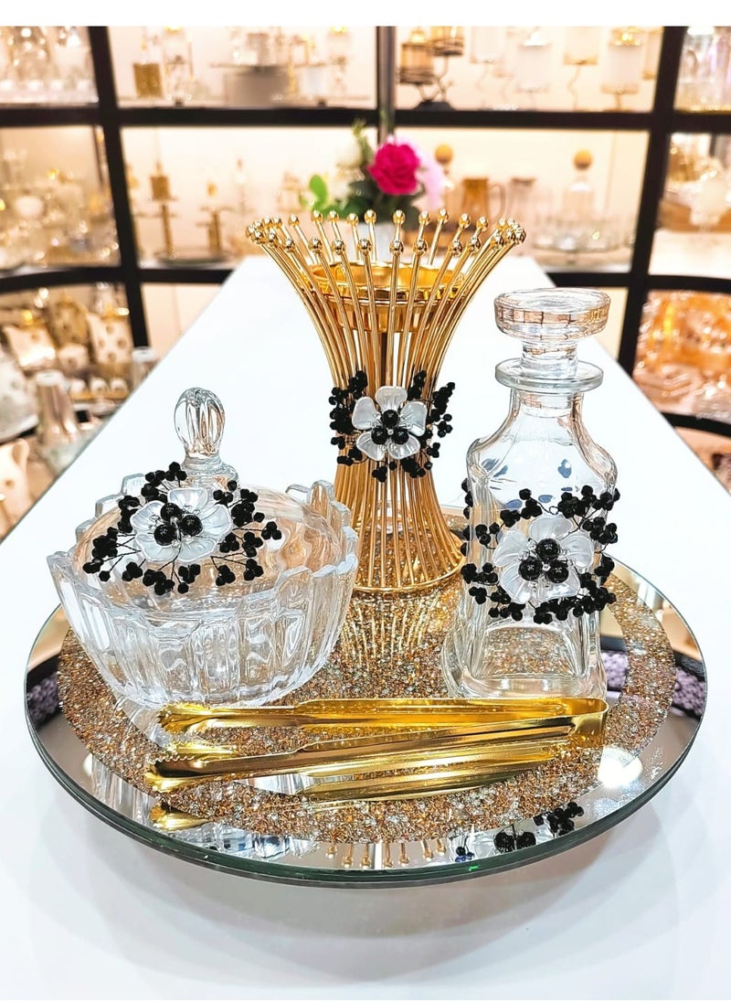 Incense Bakhoor Burner 5 Pcs Set Burner Bowl Tong Mirror Moving Tray Oil Perfume Bottle