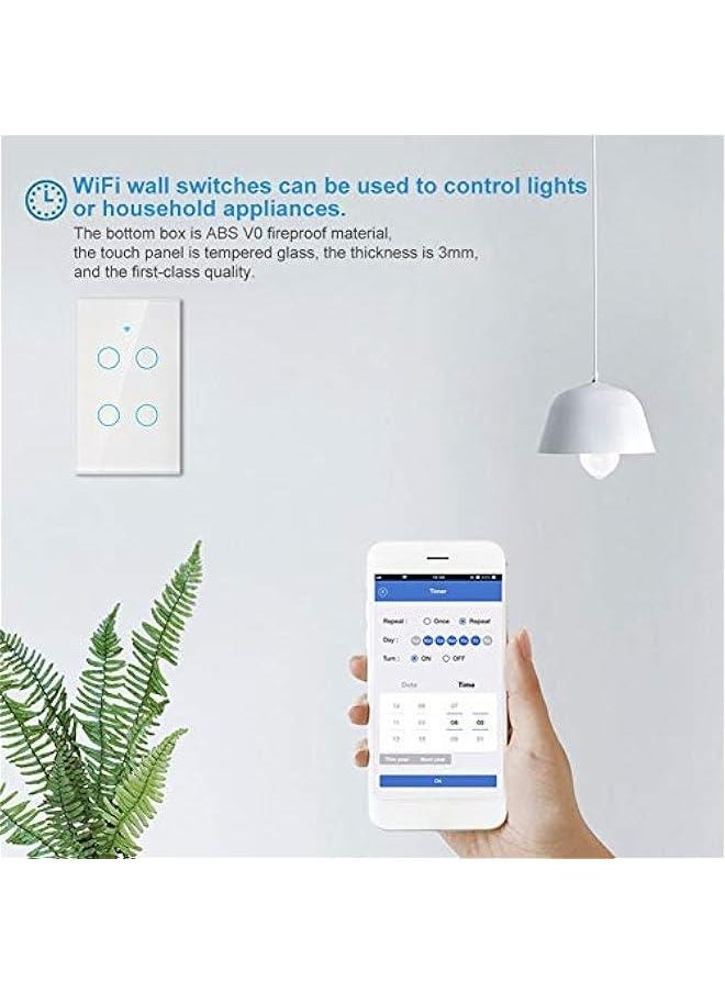 Switch, Remote Switch with Highly Sensitive Touch Keys, Suitable for Google, 4 Way AC (White)