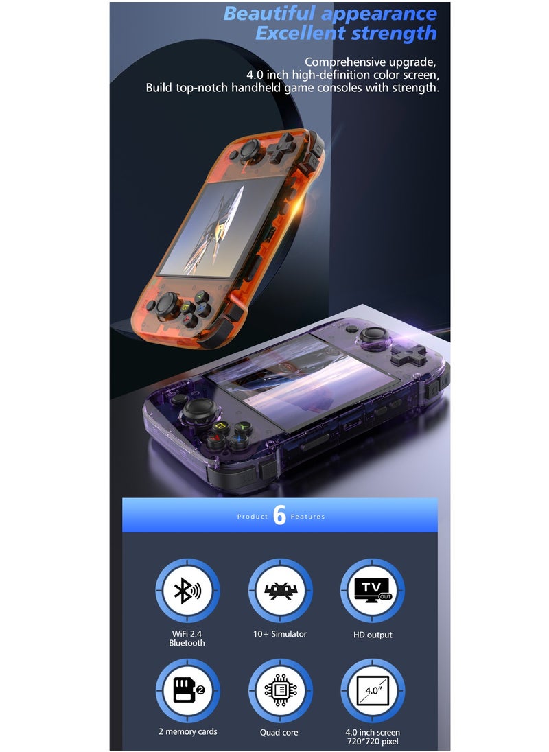 R46S Handheld Retro Gaming Console Linux System with 32G+64G TF Card, Preloaded with 8000+ Games,4-inch 1:1 HD720*720 Screen,FPS 60HZ 4000mAh,wifi bluetooth(Purple 64G)