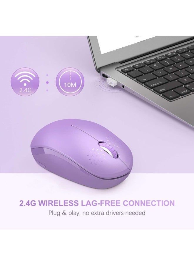 Wireless Mouse, Noiseless 2.4G Cordless Mouse Portable Computer Mice with USB Nano Receiver for PC, Tablet, Laptop and Windows/Mac/Linux (Purple)