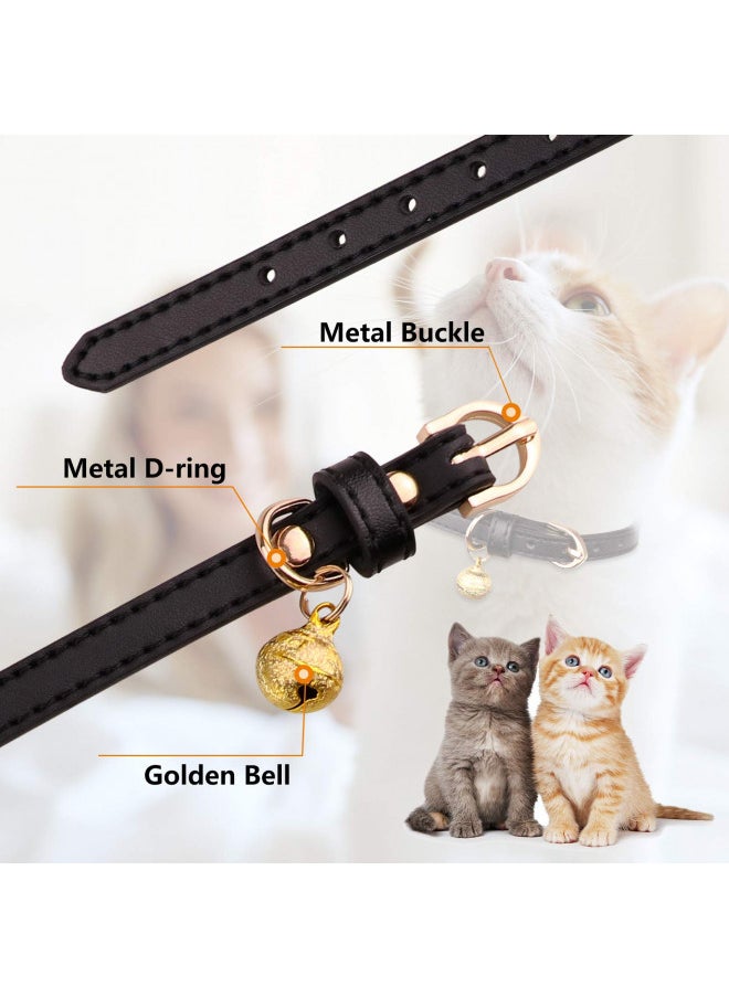 Jamktepat 3 Pack Leather Cat Collars with Bells Soft Pet Safety Collar Kitten Collars with Bell Black Chocolate Beige(S)