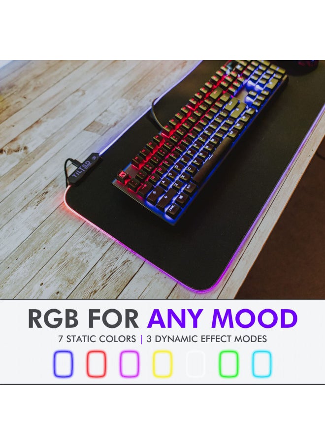 Tilted Nation RGB Gaming Mouse Pad Large - LED Extended Mousepad Desk Mat with 8 Adjustable Light Modes - Computer Mouse and Keyboard Pad - Non Slip Rubber Base, Easy to Clean Water Proof Surface