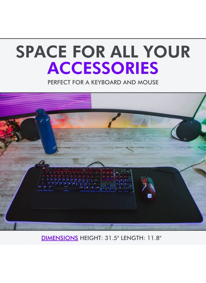 Tilted Nation RGB Gaming Mouse Pad Large - LED Extended Mousepad Desk Mat with 8 Adjustable Light Modes - Computer Mouse and Keyboard Pad - Non Slip Rubber Base, Easy to Clean Water Proof Surface